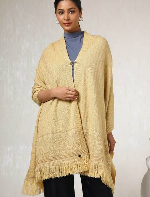 Beige Acrylic Woven Design Shawl