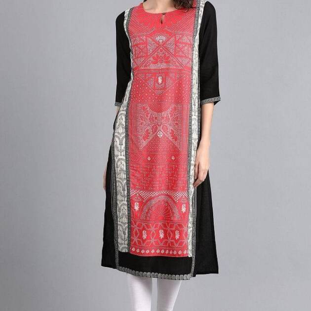 Red Round Neck Printed kurta