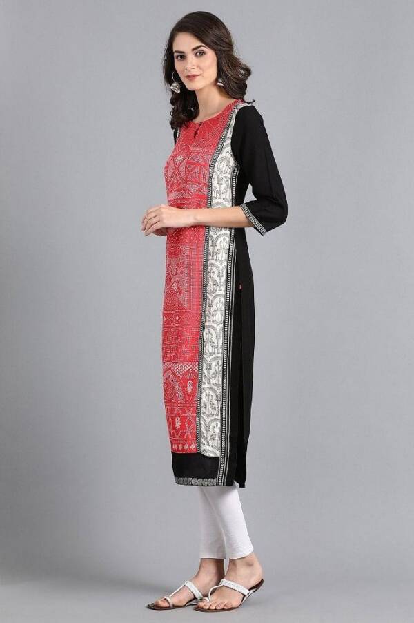 Red Round Neck Printed kurta - Image 2