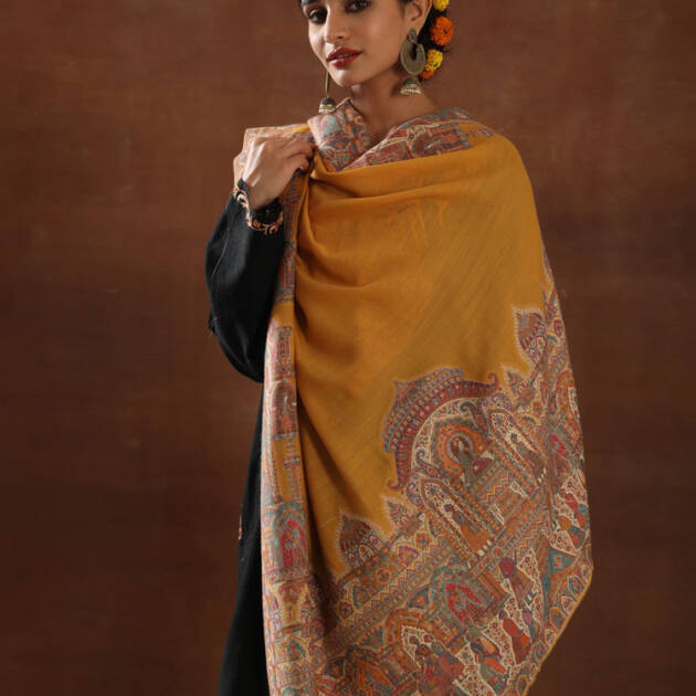Raj Durbar Kani Shawl – Sunset Gold