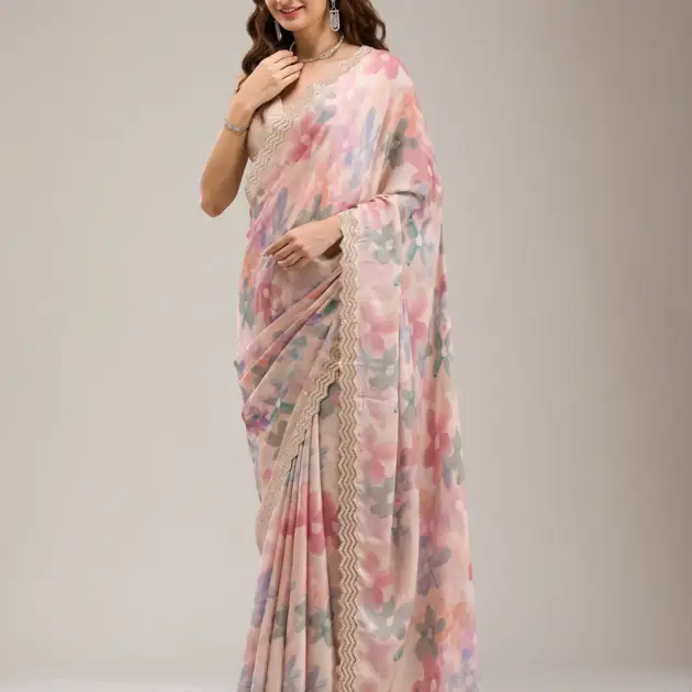 Beige Stonework Georgette Saree