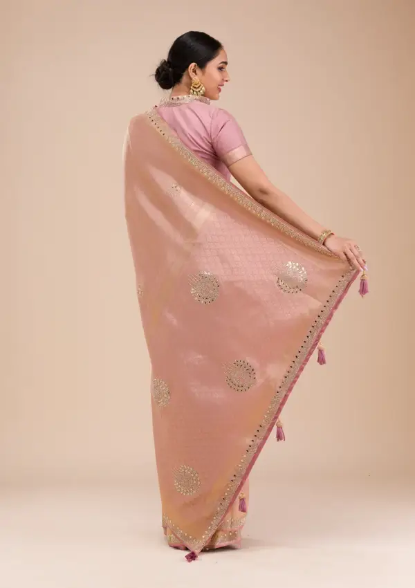 Onion Pink Mirrorwork Silk Saree - Image 2