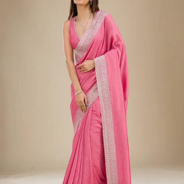Onion Pink Zariwork Soft Silk Saree