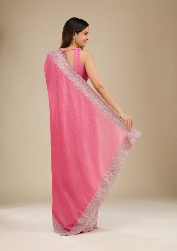 Onion Pink Zariwork Soft Silk Saree - Image 3