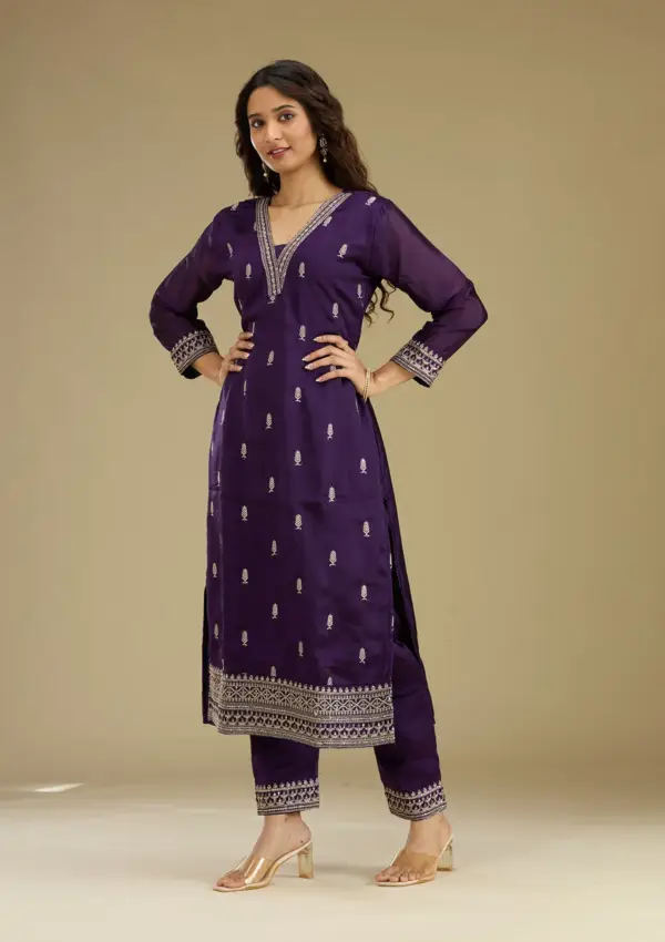 Purple Zariwork Semi Crepe
